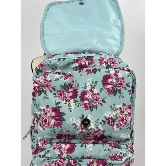 No Boundaries Nylon Flap Backpack Clear Vinyl Pocket Mint Floral NWT 16" deep - Picture 5 of 9
